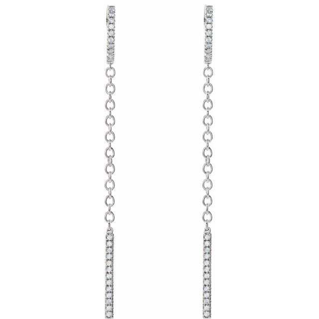 14K White 1/4 CTW Natural Diamond Hinged Hoop Chain Earrings