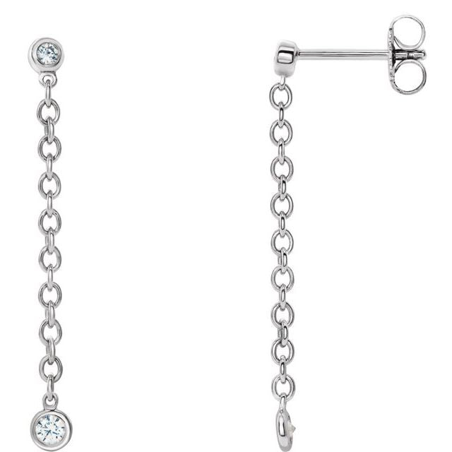 14K White  1/5 CTW Natural Diamond Hinged Hoop Chain Earrings