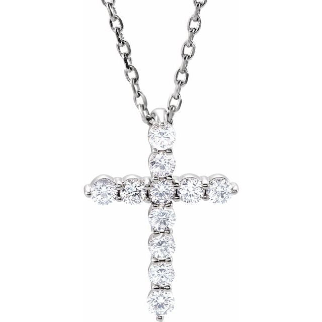 14K White 1/4 CTW Natural Diamond Cross 16-18' Necklace