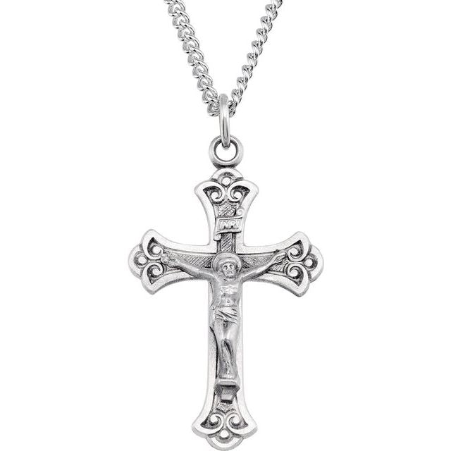 Sterling Silver 32x22 mm Crucifix 24' Necklace