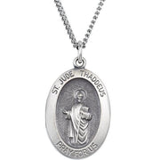 Sterling Silver 18.7x13.5 mm Oval St. Jude Thaddeus 18' Necklace