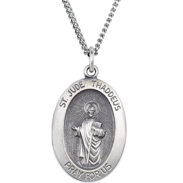 Sterling Silver 18.7x13.5 mm Oval St. Jude Thaddeus 18' Necklace