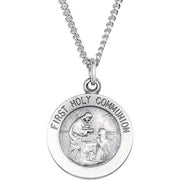 Sterling Silver 18 Mm First Communion Medal 18' Necklace