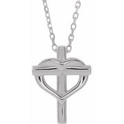 Sterling Silver Youth Cross with Heart 15' Necklace