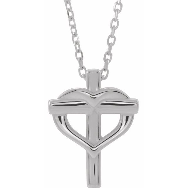 Sterling Silver Youth Cross with Heart 15' Necklace