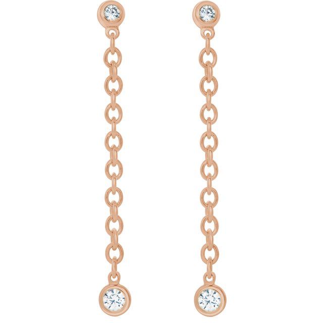 14K Rose  1/5 CTW Natural Diamond Hinged Hoop Chain Earrings