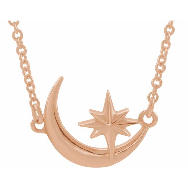 14K Rose Crescent Moon & Star 16-18' Necklace