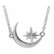 14K White Crescent Moon & Star 16-18' Necklace