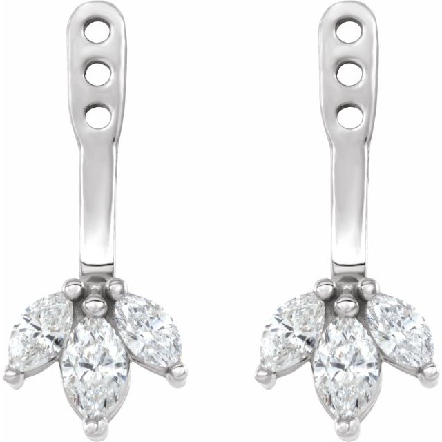 14k White 1/5 Ctw Natural Diamond Cluster Front-back Earring Jackets