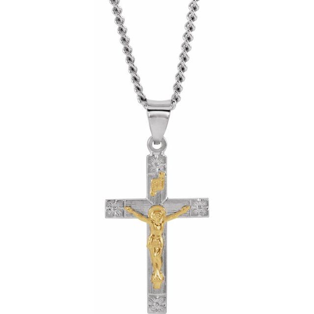 Sterling Silver & 14K Yellow 28x16.2 mm Crucifix 24' Necklace