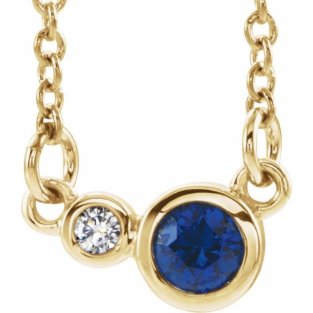 14k Yellow Natural Blue Sapphire & .02 Ctw Natural Diamond 18' Necklace