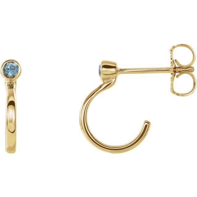 14K Yellow 2.5 mm Natural Aquamarine Huggie J-Hoop Earring