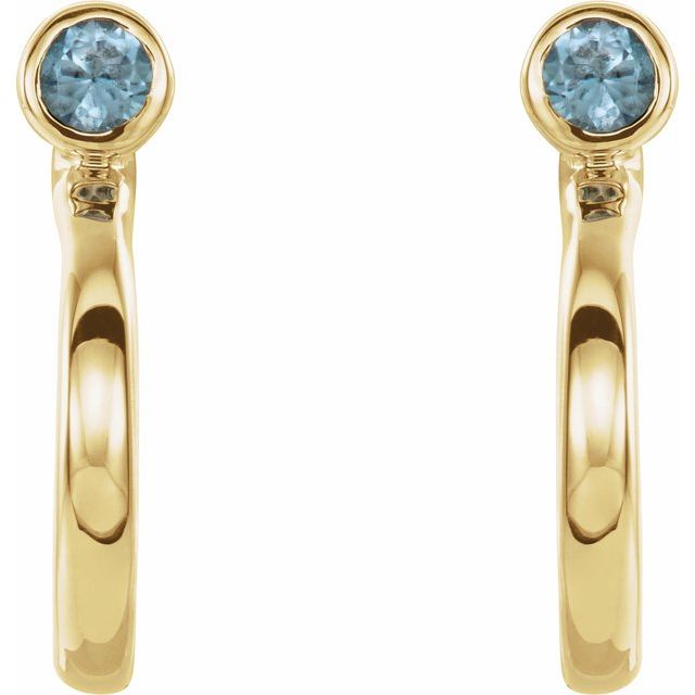 14K Yellow 2.5 mm Natural Aquamarine Huggie J-Hoop Earring