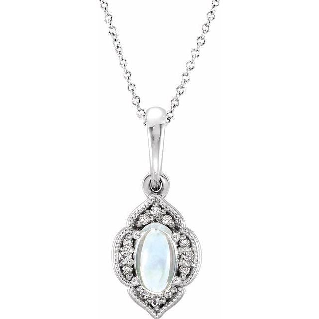 Sterling Silver Natural Rainbow Moonstone & .03 CTW Natural Diamond Clover 16-18' Necklace