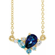 14K Yellow Natural Multi-Gemstone & .06 CTW Natural Diamond 16' Necklace