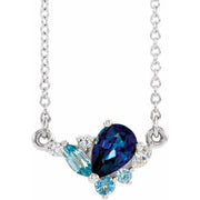 14K White Natural Multi-Gemstone & .06 CTW Natural Diamond 18' Necklace