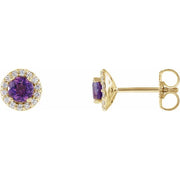 14k Yellow 4 Mm Natural Amethyst & 1/10 Ctw Natural Diamond Earrings