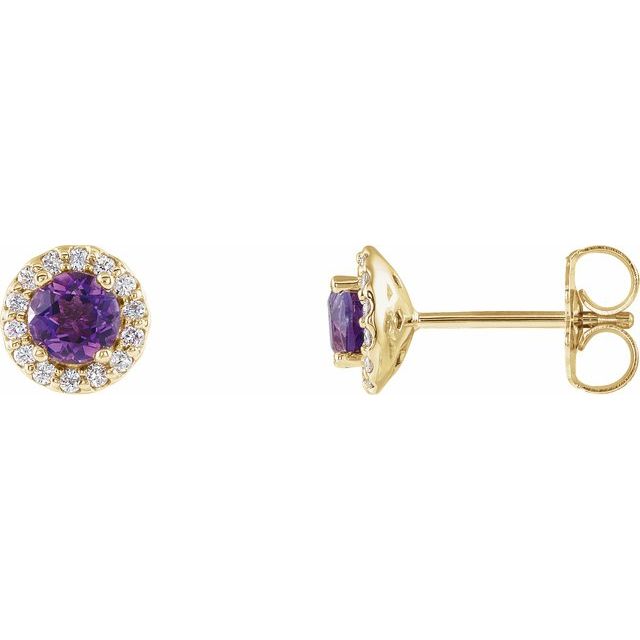 14k Yellow 4 Mm Natural Amethyst & 1/10 Ctw Natural Diamond Earrings