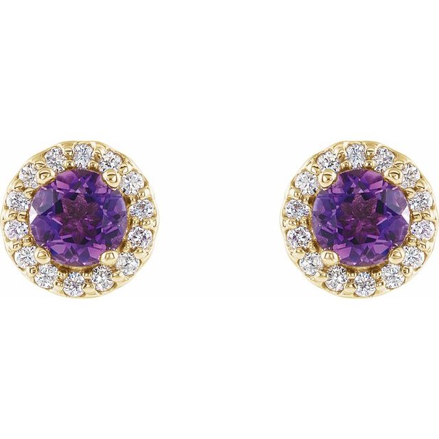 14k Yellow 4 Mm Natural Amethyst & 1/10 Ctw Natural Diamond Earrings