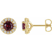 14K Yellow 4 mm Lab-Grown Ruby & 1/8 CTW Natural Diamond Earrings