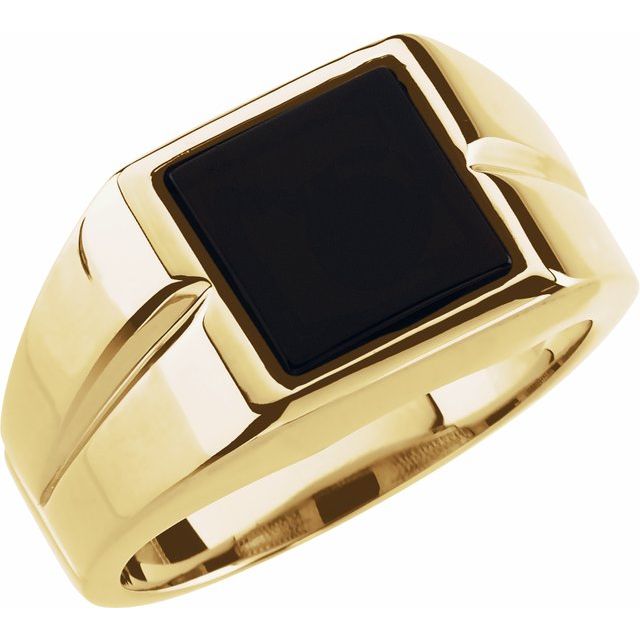 14K Yellow Natural Black Onyx Ring