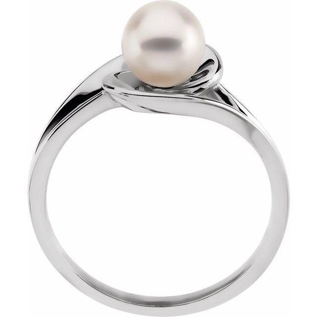 14K White Cultured White Akoya Pearl Ring