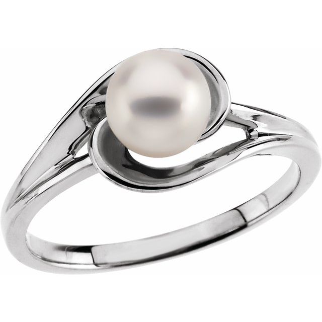 14K White Cultured White Akoya Pearl Ring