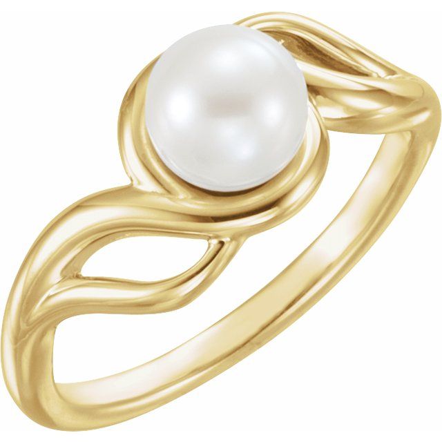 14k Yellow Cultured White Freshwater Pearl Ring