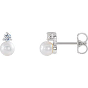 14K White Cultured White Freshwater Pearl & 1/5 CTW Natural Diamond Earrings