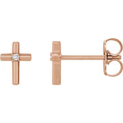 14K Rose .01 CTW Natural Diamond Cross Earrings