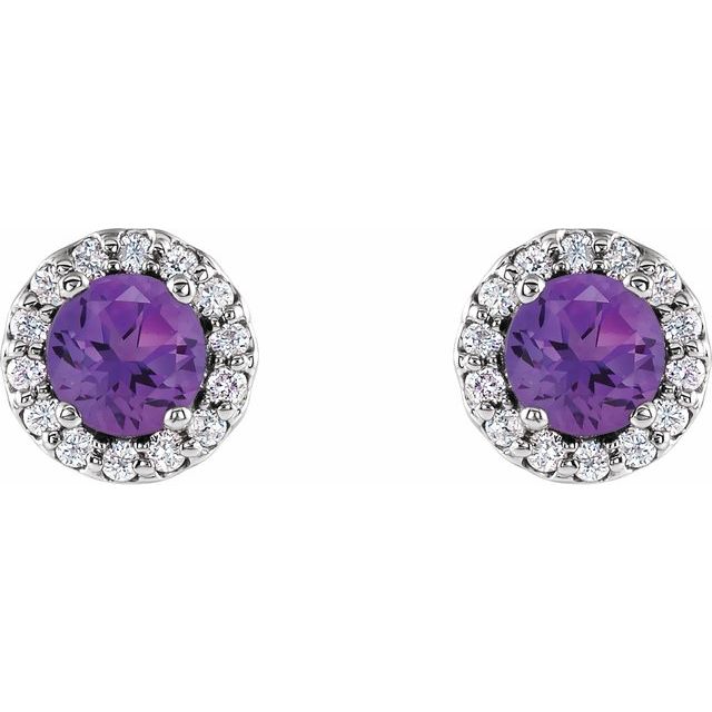 14K White 6 mm Natural Amethyst & 1/8 CTW Natural Diamond Earrings