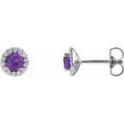 14K White 6 mm Natural Amethyst & 1/8 CTW Natural Diamond Earrings