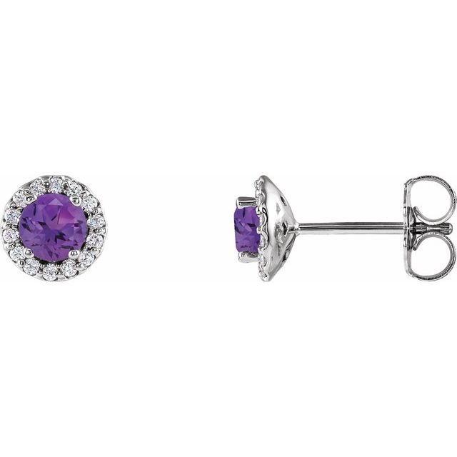 14K White 6 mm Natural Amethyst & 1/8 CTW Natural Diamond Earrings