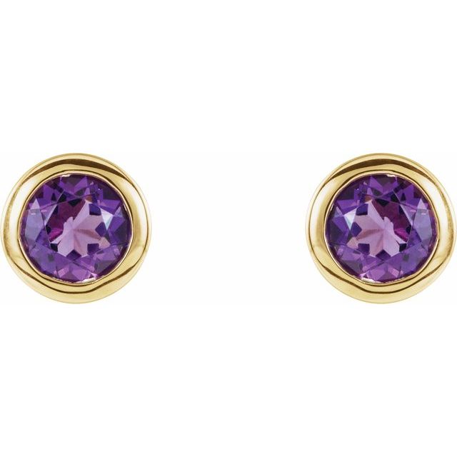 14k Yellow Natural Amethyst Bezel-set Earrings
