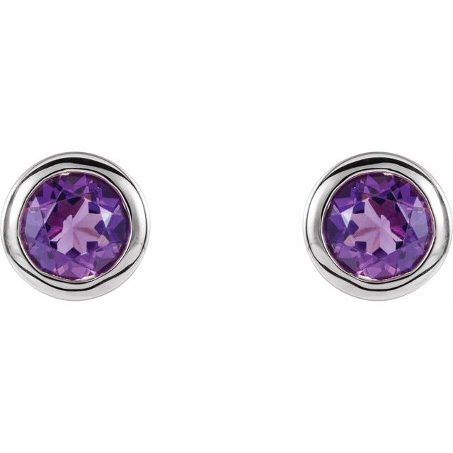 14k White Natural Amethyst Bezel-set Earrings