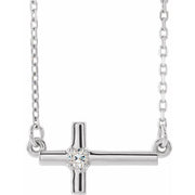 14K White .03 CTW Natural Diamond Sideways Cross 16-18' Necklace