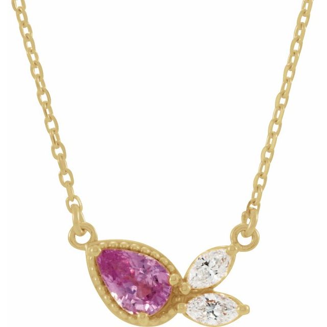 14K Yellow Natural Pink Sapphire & 1/6 CTW Natural Diamond 18' Necklace