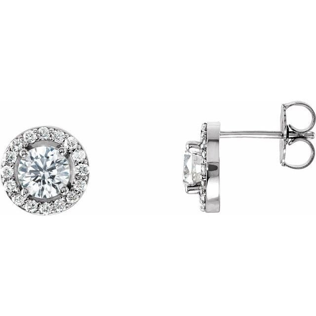 14K White 1 1/3 CTW Lab-Grown Diamond Halo-Style Earrings