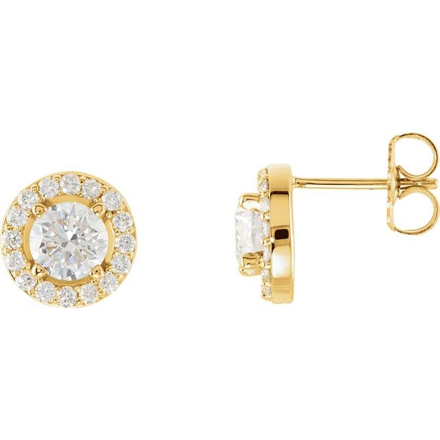 14K Yellow 1 1/3 CTW Lab-Grown Diamond Halo-Style Earrings