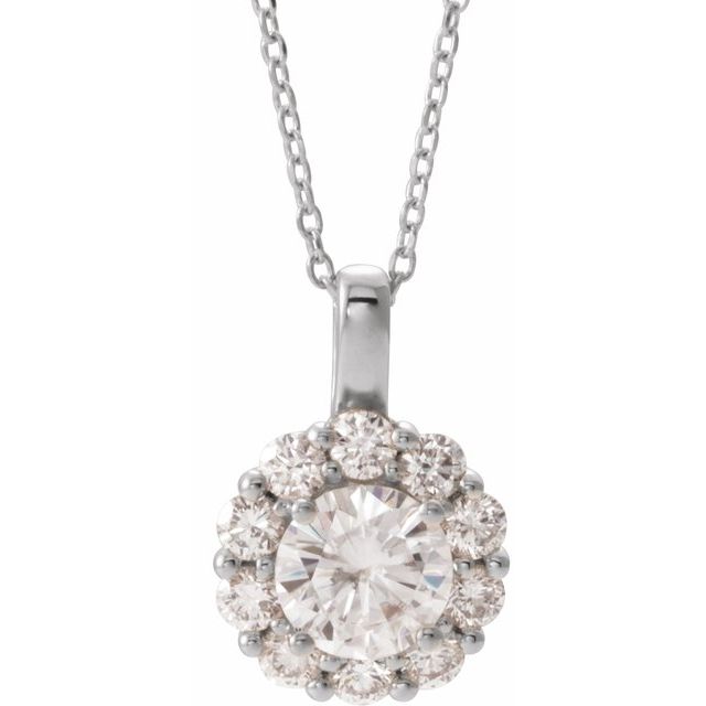 14k White 6.5 Mm Forever One™ Colorless Lab-grown Moissanite & 5/8 Ctw Natural Diamond 16-18' Necklace