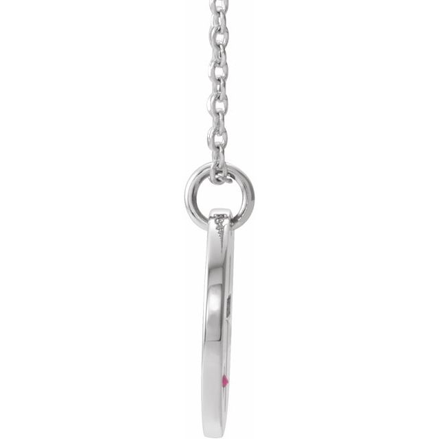 Sterling Silver Imitation Ruby Pierced Cross Disc 16-18' Necklace
