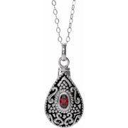 Sterling Silver 6x4 mm Oval January Birthstone Ash Holder 18' Necklace