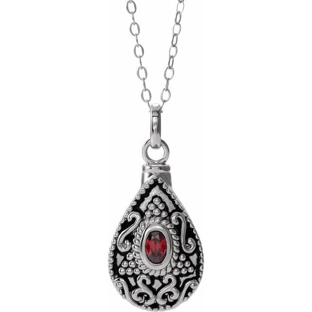 Sterling Silver 6x4 mm Oval January Birthstone Ash Holder 18' Necklace