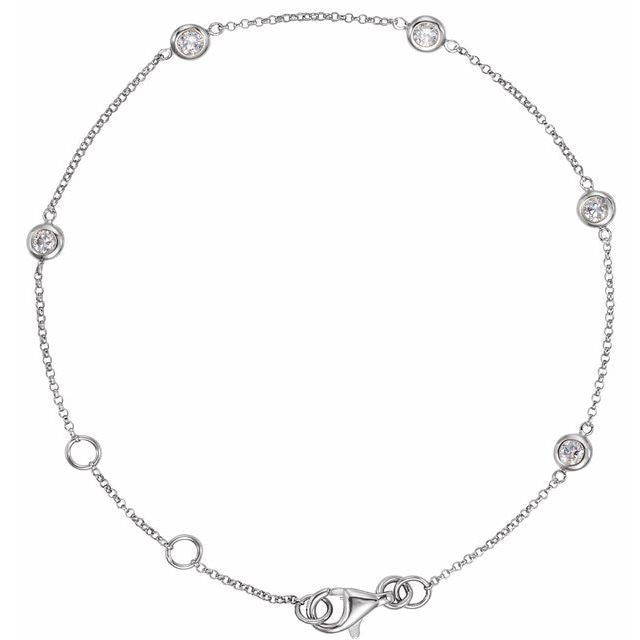 14K White 1/4 CTW Natural Diamond Bezel-Set 5-Station 5 1/2-7' Bracelet