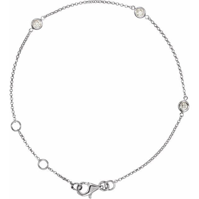 14k White 1/6 Ctw Natural Diamond Bezel-set 3-station 5 1/2-7' Bracelet