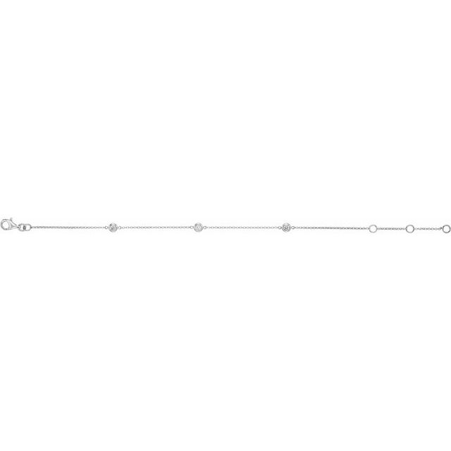 14k White 1/6 Ctw Natural Diamond Bezel-set 3-station 5 1/2-7' Bracelet