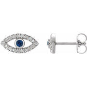 14K White Natural Blue Sapphire & 1/8 CTW Natural Diamond Evil Eye Earrings