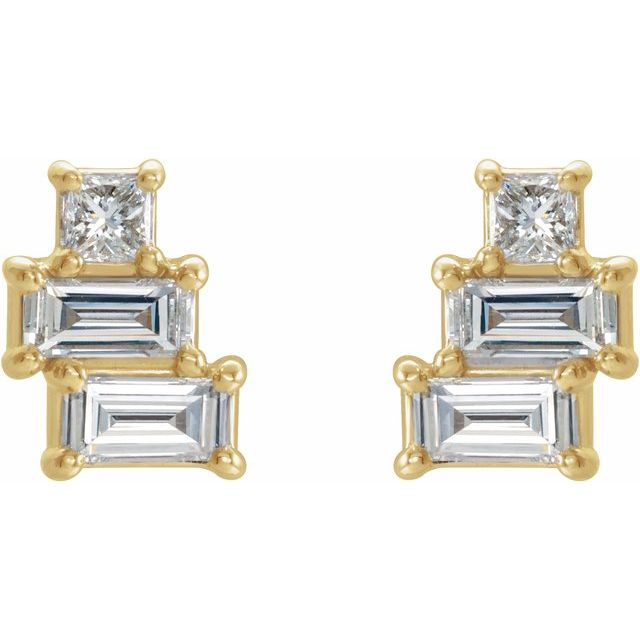 14K Yellow 1/4 CTW Natural Diamond Geometric Cluster Earrings