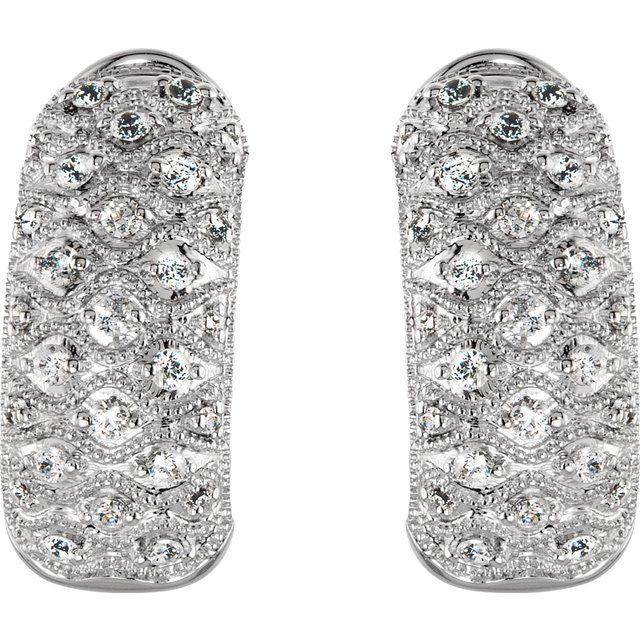 Sterling Silver Imitation White Cubic Zirconia J-Hoop Omega Earrings