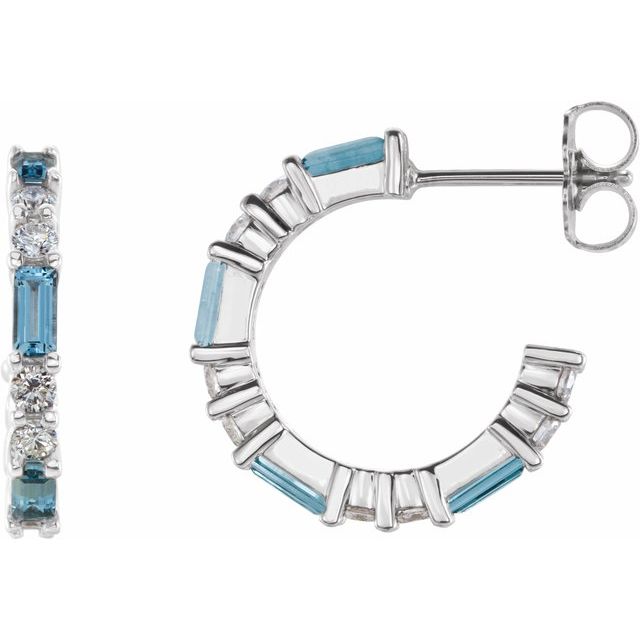 14K White Natural Aquamarine & 1/2 CTW Natural Diamond 17.2 mm Hoop Earrings